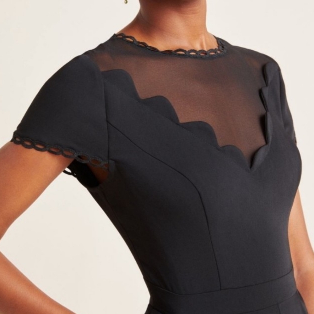 Anthropologie Black Scalloped Yoke Mini Dress - Picture 2 of 15